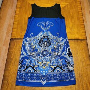 Sangria Royal Blue and Black Patterned Dress